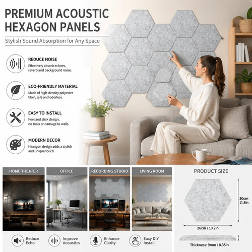 3-18Pack Self-Adhesive Wall Panels Hexagon Sound Insulation Foam Home Studio Office Decoration Sound Insulation Panel Wall Stick