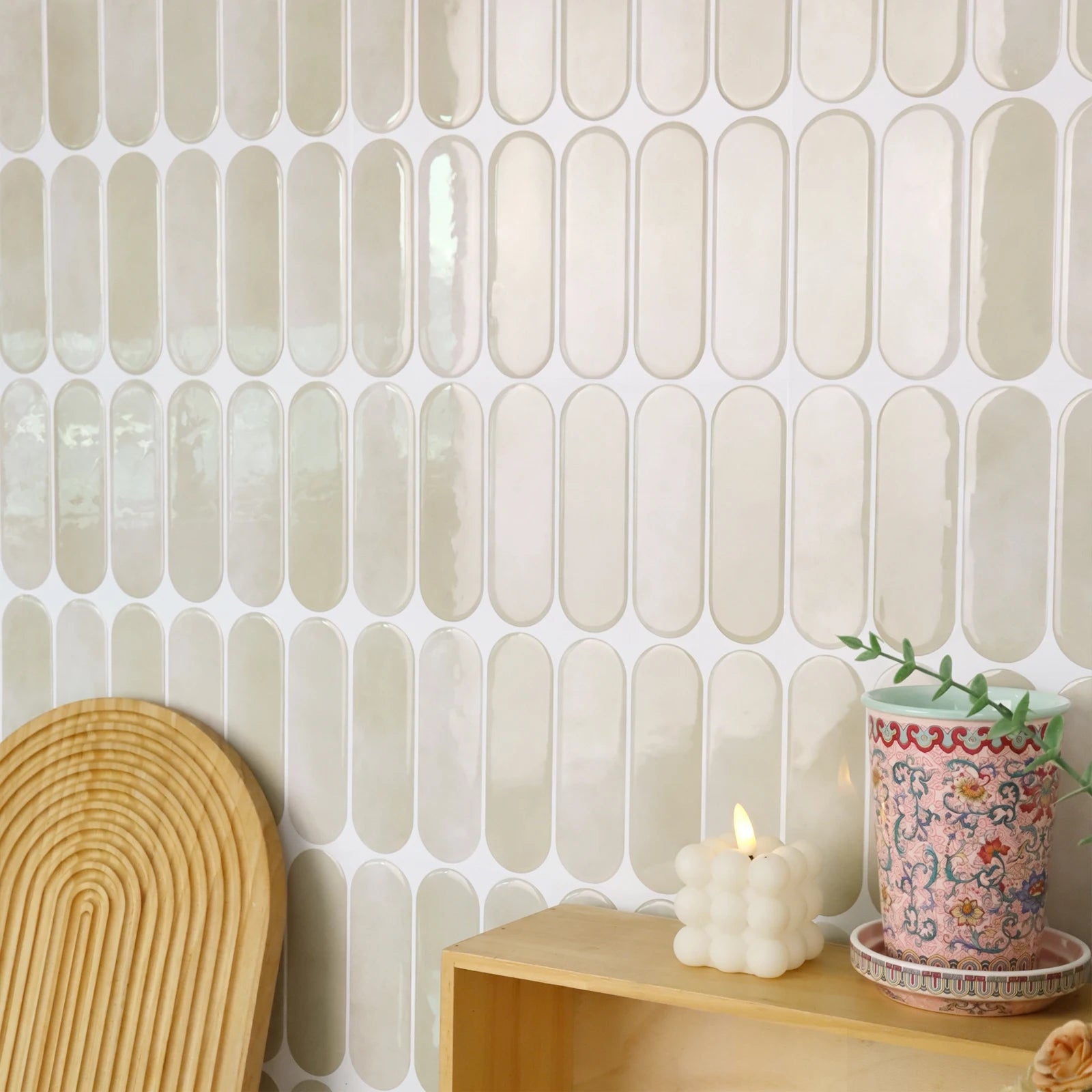 5/10/20PCS Removable Waterproof Tile Stickers, Oval Peel and Stick Backsplash for Kitchen, Bathroom, RV, Living Room, Bar