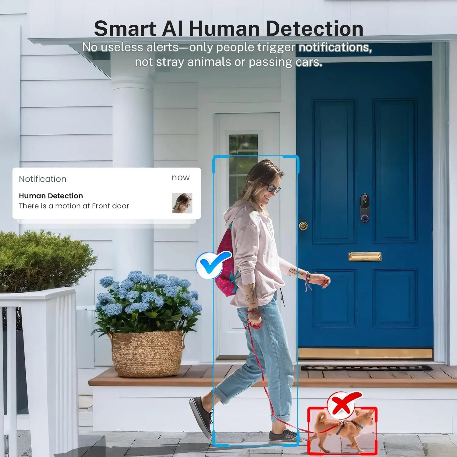 Wireless Wi-Fi Video Doorbell Camera with Two-Way Audio, AI Motion Detection, Night Vision, Cloud Storage, 2.4G Wi-Fi (Black)